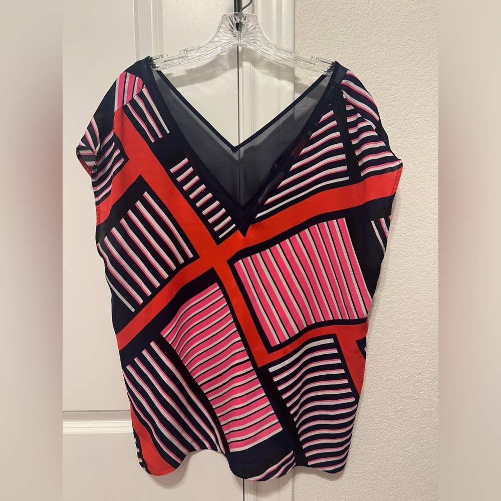 Express Geometric Striped Deep V Neck Blouse